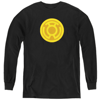 Black youth long sleeve t-shirt with Green Lantern Yellow Symbol graphic