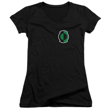Black juniors v-neck t-shirt with Green Lantern Kyle Logo graphic