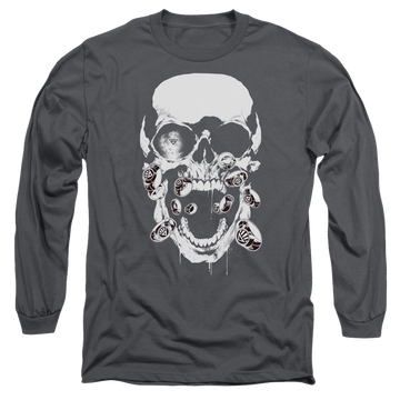 Charcoal men's long sleeve t-shirt with Green Lantern Black Lantern Skull graphic
