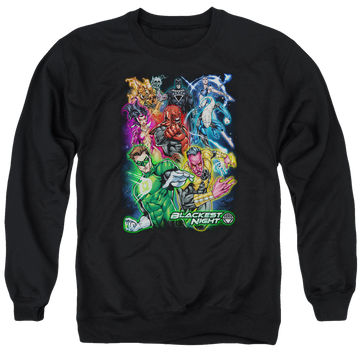 Black men's crewneck sweatshirt with Green Lantern Blackest Group graphic