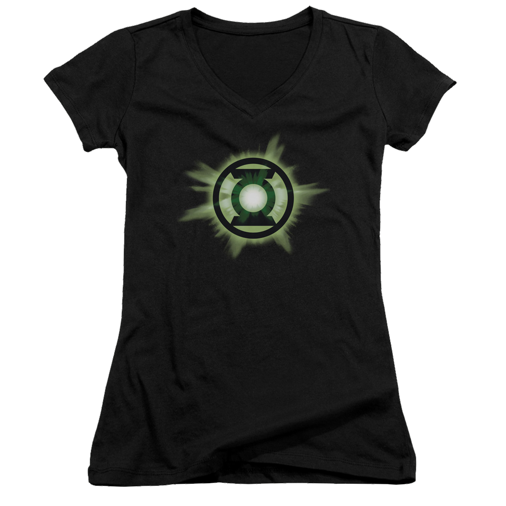 Green Lantern Green Glow - Juniors V-Neck T-Shirt Juniors V-Neck T-Shirt Green Lantern