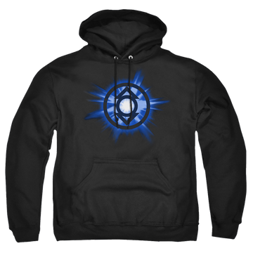 Black pullover hoodie with Green Lantern Indigo Glow graphic