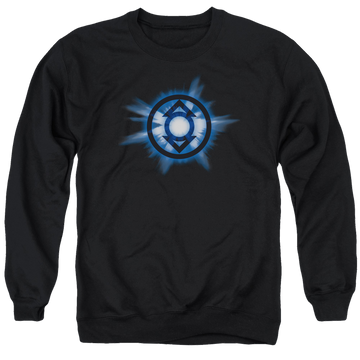Black men's crewneck sweatshirt with Green Lantern Indigo Glow graphic