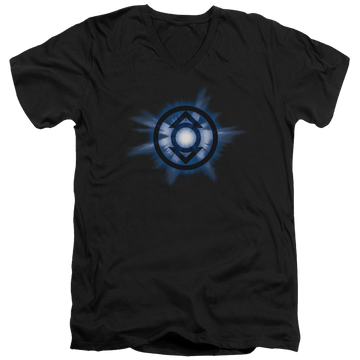 Black men's v-neck t-shirt with Green Lantern Indigo Glow graphic