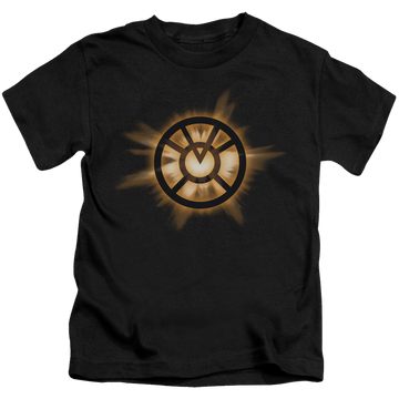 Black kid's t-shirt for ages 4 to 7 with Green Lantern Orange Glow graphic