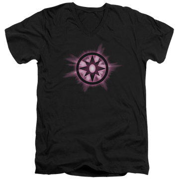 Black men's v-neck t-shirt with Green Lantern Sapphire Glow graphic