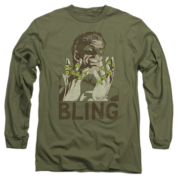 Military green men's long sleeve t-shirt with Green Lantern Bling graphic