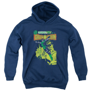 Navy youth hoodie for ages 8 to 12 with Green Lantern Vintage Cover graphic