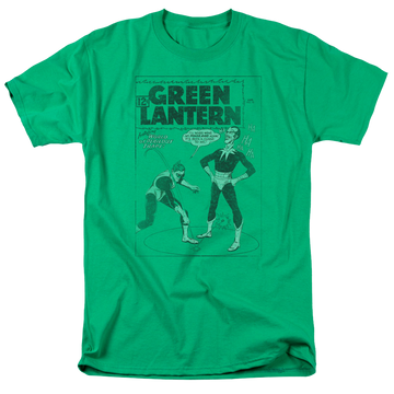 Kelly green men's regular fit t-shirt with Green Lantern Perilous Traps graphic