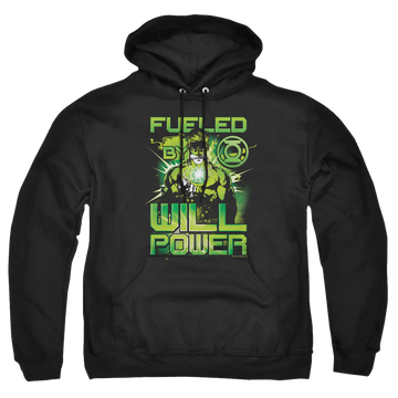 Black pullover hoodie with Green Lantern Fueled graphic
