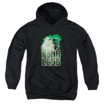 Black youth hoodie for ages 8 to 12 with Green Lantern Fearless graphic