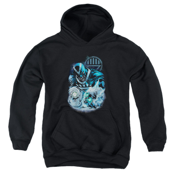 Black youth hoodie for ages 8 to 12 with Green Lantern Blackhand graphic