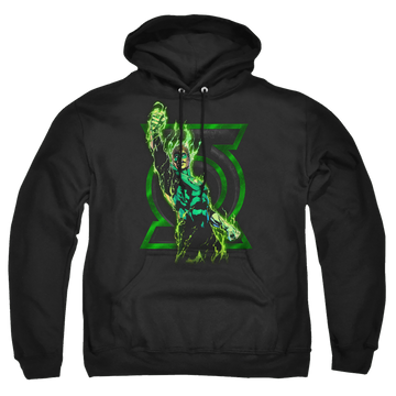 Black pullover hoodie with Green Lantern Fully Charged graphic