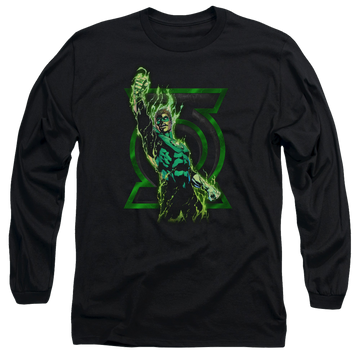Black men's long sleeve t-shirt with Green Lantern Fully Charged graphic