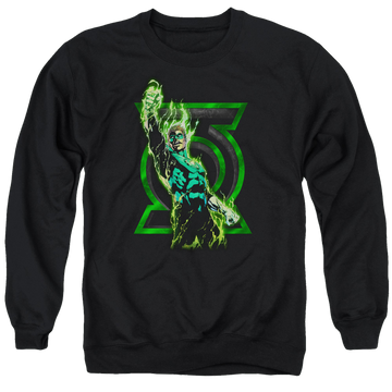Black men's crewneck sweatshirt with Green Lantern Fully Charged graphic