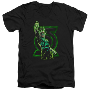 Black men's v-neck t-shirt with Green Lantern Fully Charged graphic
