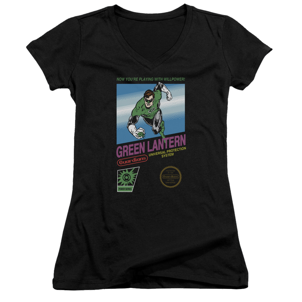 Green Lantern Box Art - Juniors V-Neck T-Shirt Juniors V-Neck T-Shirt Green Lantern