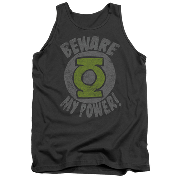 Charcoal men's tank with Green Lantern Beware graphic