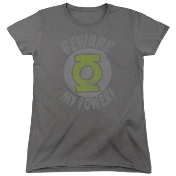 Charcoal women's t-shirt with Green Lantern Beware graphic