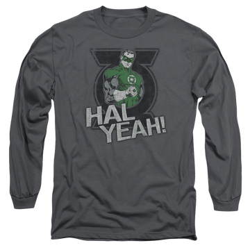 Charcoal men's long sleeve t-shirt with Green Lantern Hal Yeah graphic