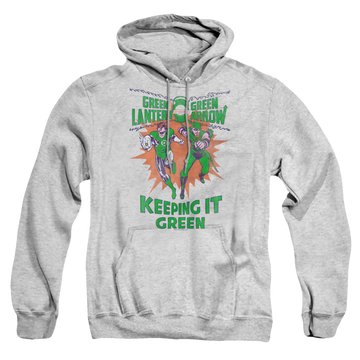 Athletic heather pullover hoodie with Green Lantern Keeping It Green graphic