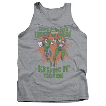 Athletic heather men's tank with Green Lantern Keeping It Green graphic