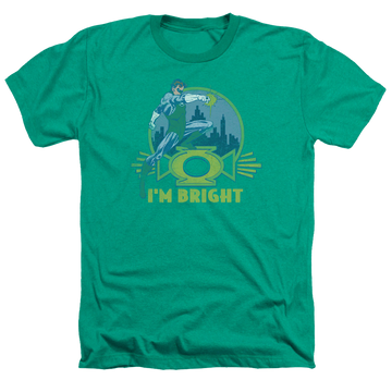 Kelly green men's heather t-shirt with Green Lantern Im Bright graphic
