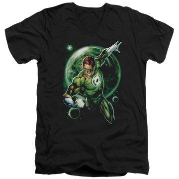 Black men's v-neck t-shirt with Green Lantern Galaxy Glow graphic