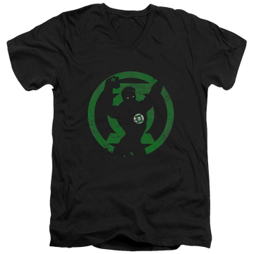 Black men's v-neck t-shirt with Green Lantern DC Comics Gl Symbol Knockout graphic
