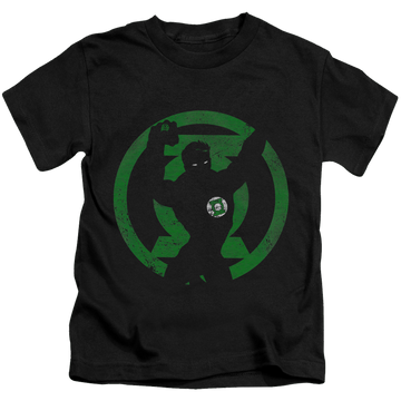 Black kid's t-shirt for ages 4 to 7 with Green Lantern Gl Symbol Knockout graphic