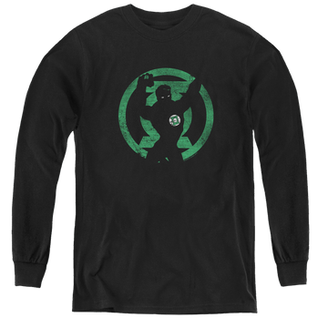 Black youth long sleeve t-shirt with Green Lantern Gl Symbol Knockout graphic
