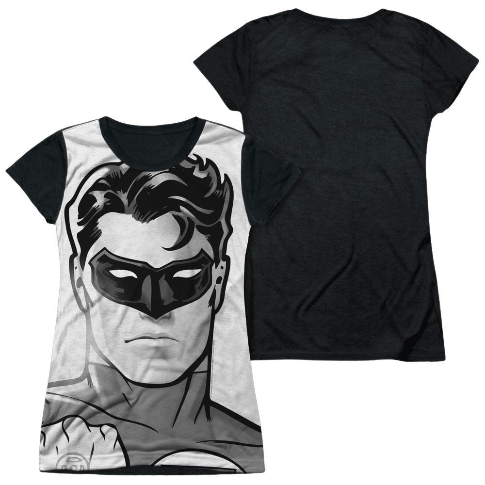 Green Lantern Bw Gl Head - Juniors Black Back T-Shirt Juniors Black Back T-Shirt Green Lantern