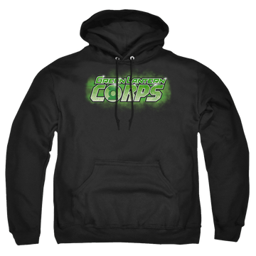 Black pullover hoodie with Green Lantern Gl Corps Title graphic