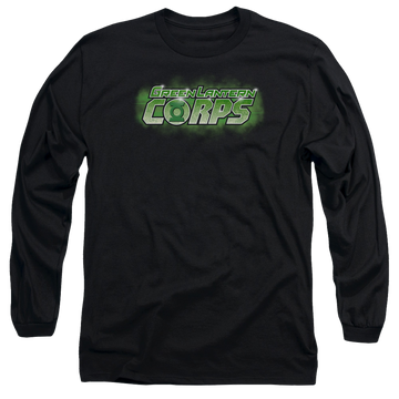 Black men's long sleeve t-shirt with Green Lantern Gl Corps Title graphic