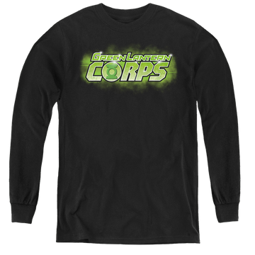 Black youth long sleeve t-shirt with Green Lantern Gl Corps Title graphic