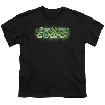 Black youth t-shirt for ages 8 to 12 with Green Lantern Gl Corps Title graphic