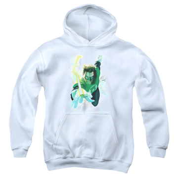 White youth hoodie for ages 8 to 12 with Green Lantern Clouds graphic