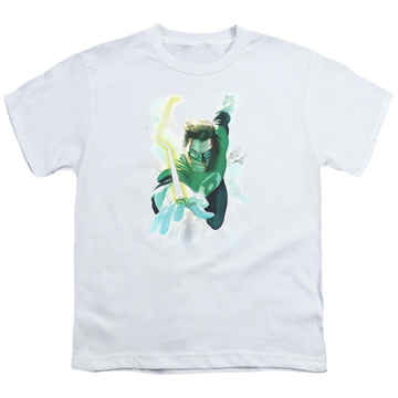 White youth t-shirt for ages 8 to 12 with Green Lantern Clouds graphic