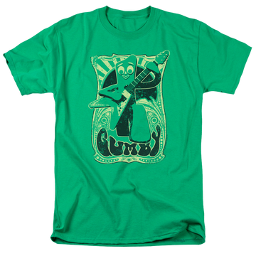 Kelly green men's regular fit t-shirt with Gumby Vintage Rock Poster graphic