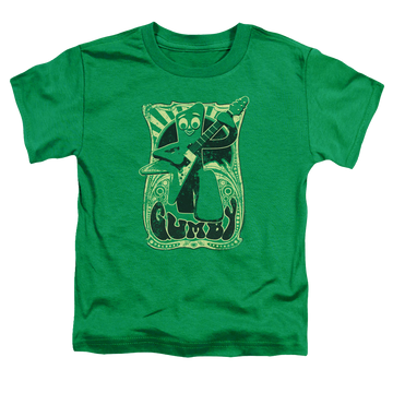 Kelly green kid's t-shirt for ages 4 to 7 with Gumby Vintage Rock Poster graphic
