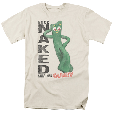 Cream men's regular fit t-shirt with Gumby Buck Naked graphic