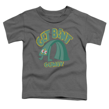 Charcoal toddler t-shirt with Gumby Get Bent graphic
