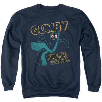 Navy men's crewneck sweatshirt with Gumby Bend There graphic