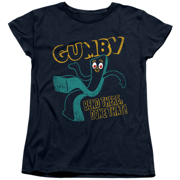 Navy women's t-shirt with Gumby Bend There graphic