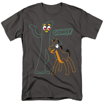 Charcoal men's regular fit t-shirt with Gumby Outlines graphic