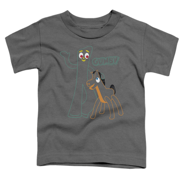 Charcoal toddler t-shirt with Gumby Outlines graphic