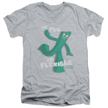Athletic heather men's v-neck t-shirt with Gumby Flex graphic