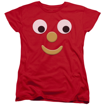 Red women's t-shirt with Gumby Blockhead J graphic