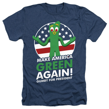 Navy men's heather t-shirt with Gumby For President graphic