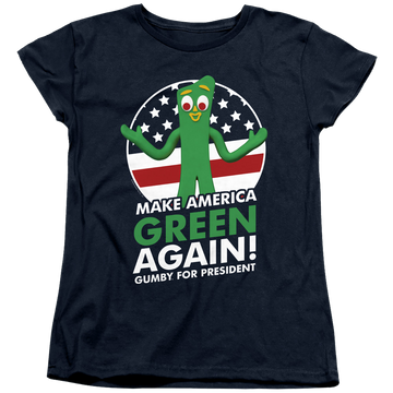 Navy women's t-shirt with Gumby For President graphic